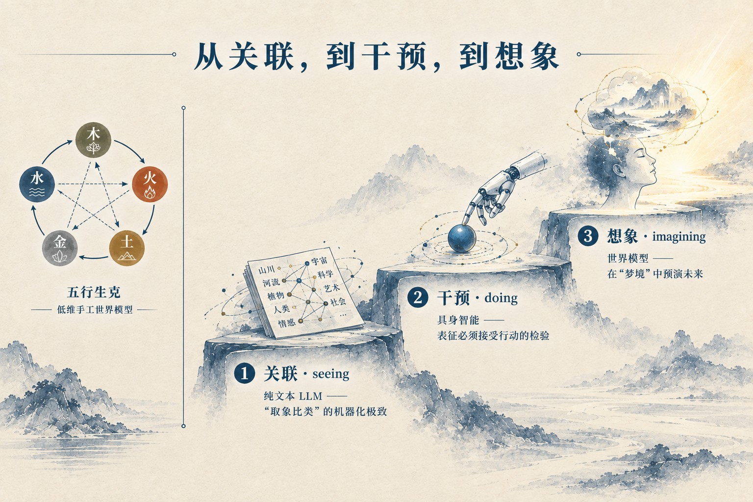 珀尔的因果三阶梯与三条技术路线的位置