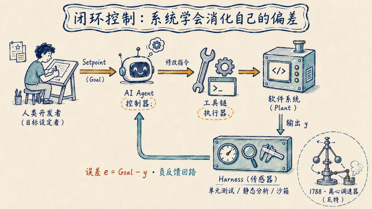 图 3:闭环控制——误差信号经 Harness 测量后回流至 Agent